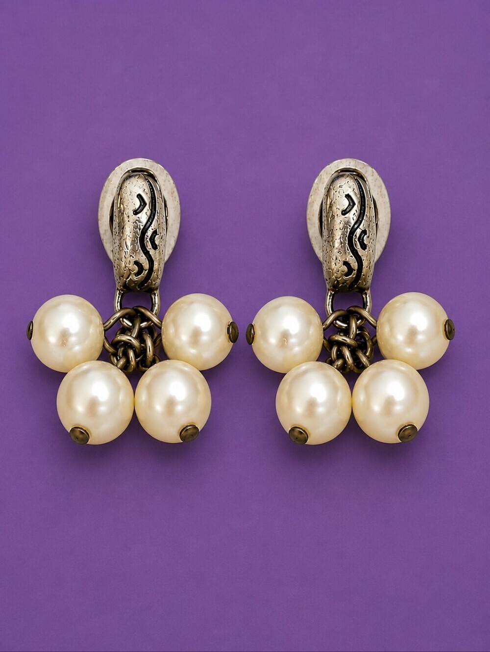 BRIGHTON White Pearl Cluster Drop Earrings